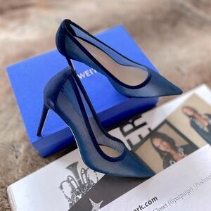 Stuart Weitzman Navy Pointed Toe Mesh Pumps